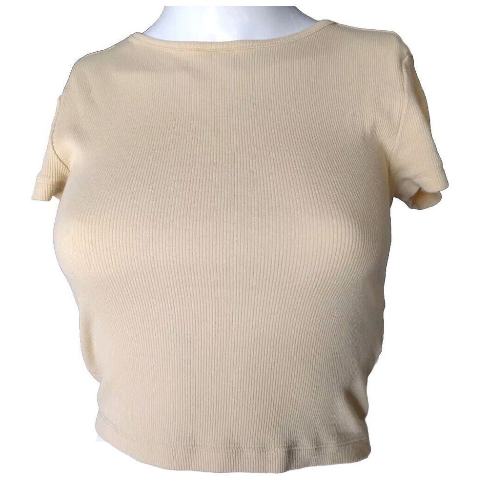 Divided H&M Crop Top Woman's S Yellow Ribbed Short Sleeve Stretch Juniors School
